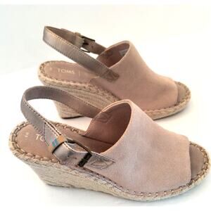 Toms Monica Wedge Suede Heels Women's Size 9 Taupe 4 inch open Toe
